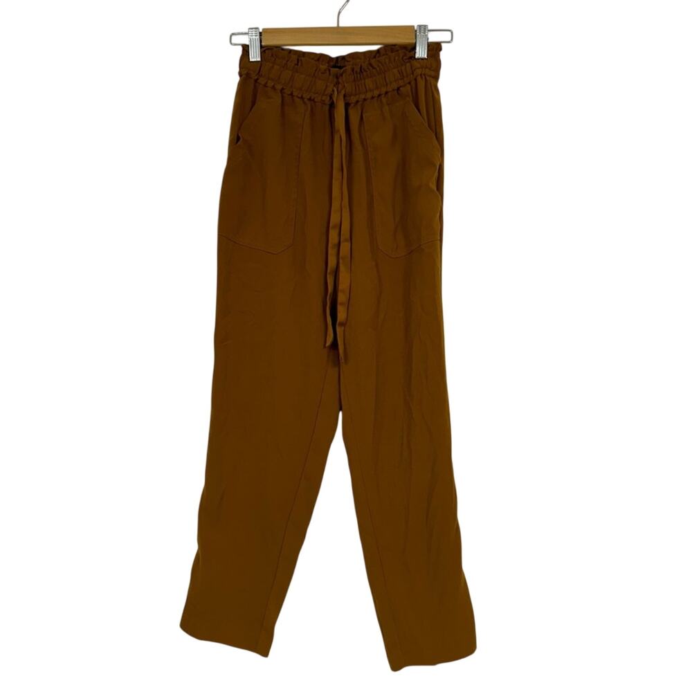 Zara Brown High Rise Pull On Casual Pants Womens S Trousers Preppy Tie Waist